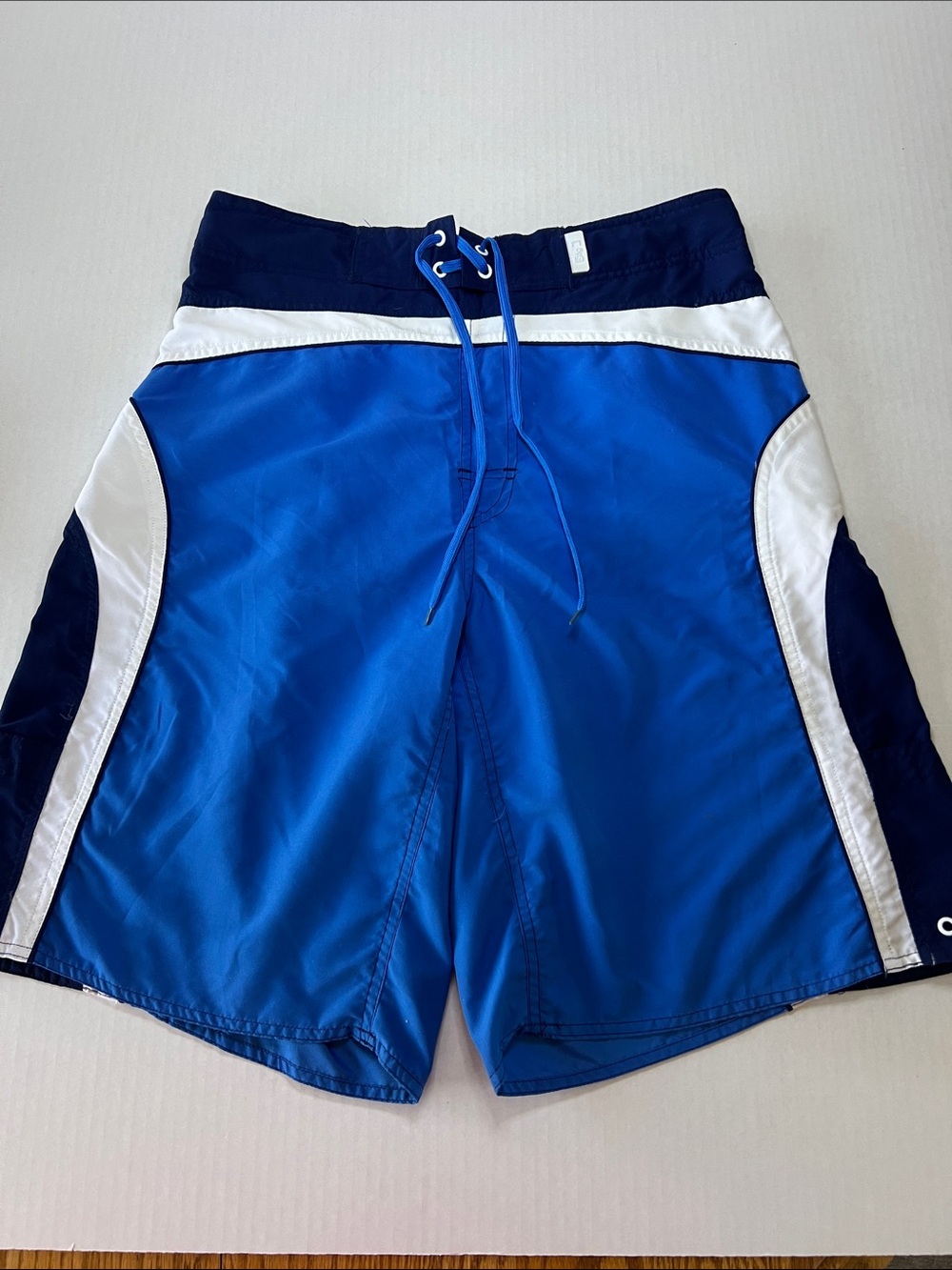 Stig Vintage Men's Blue Colorblock Swim Shorts with White Trim Size 32/34